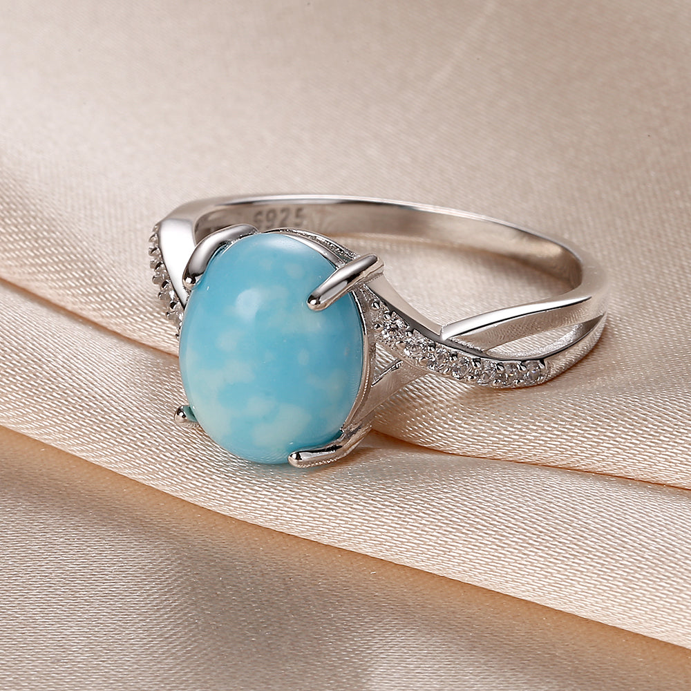 Sterling Silver Larimar and Crystal 4 Prong Ring