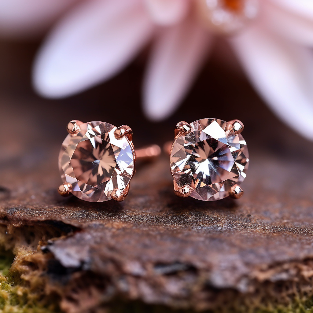 18K Rose over Sterling Silver Morganite Stud Earrings