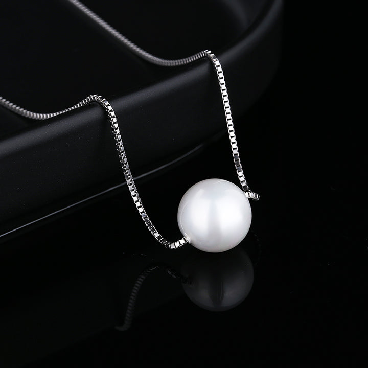 18K White Gold Faux Pearl Box Chain Pendant necklace