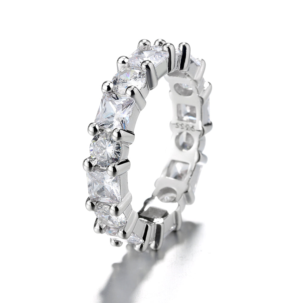 14K White Gold Brilliant & Princess Cut Eternity Ring with Simulated Diamonds