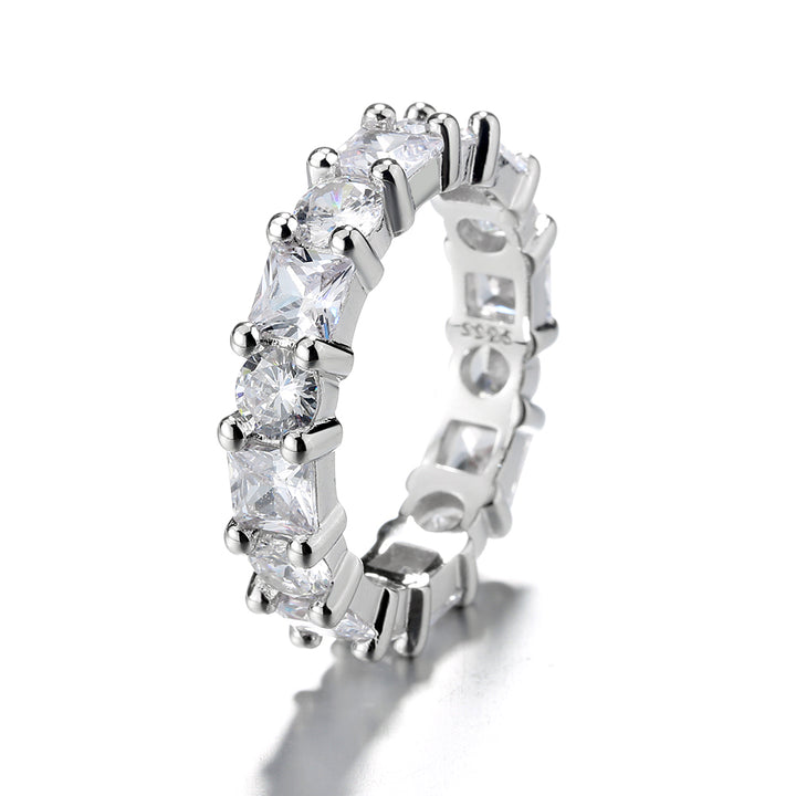 14K White Gold Brilliant & Princess Cut Eternity Ring with Simulated Diamonds