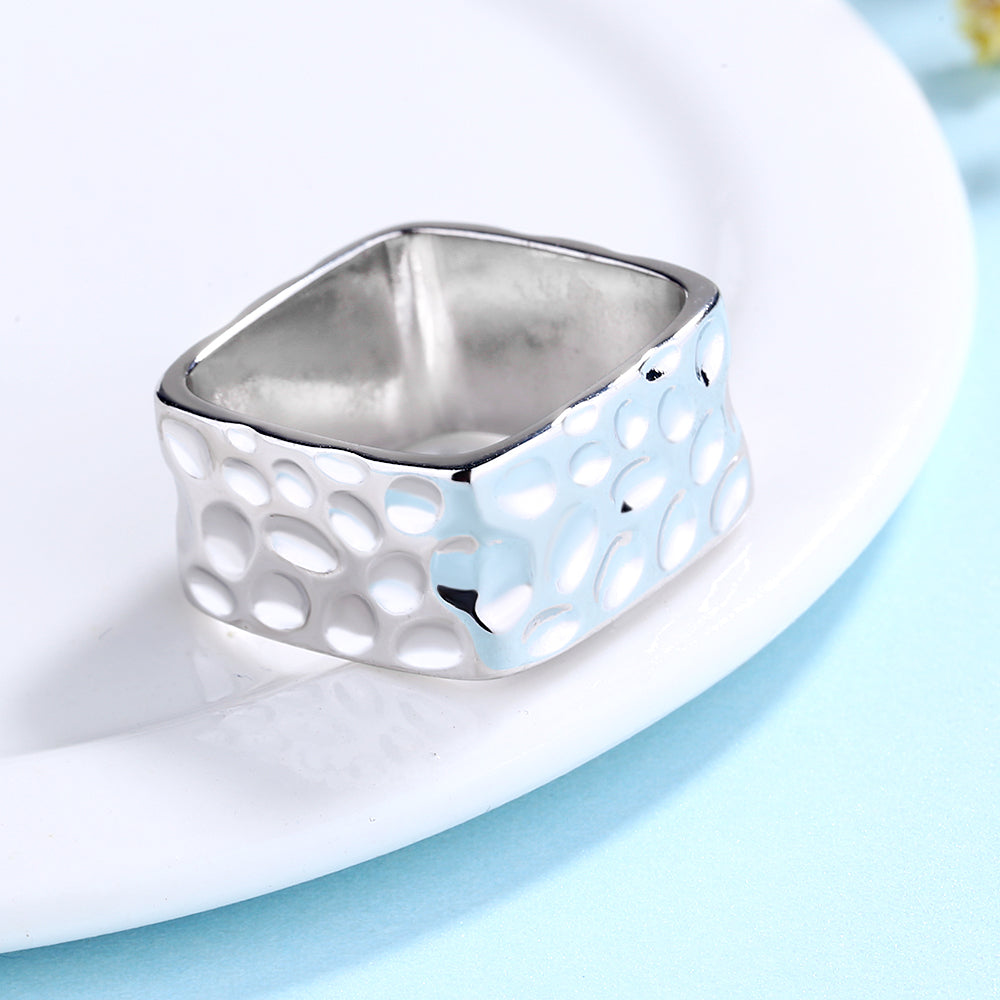 Sterling Silver Square High Polish or Square Hammered Ring