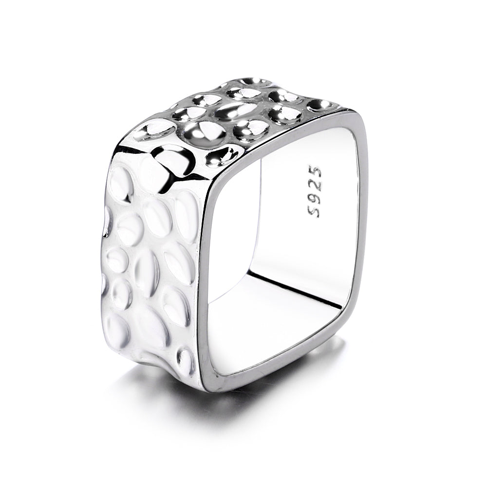 Sterling Silver Square High Polish or Square Hammered Ring