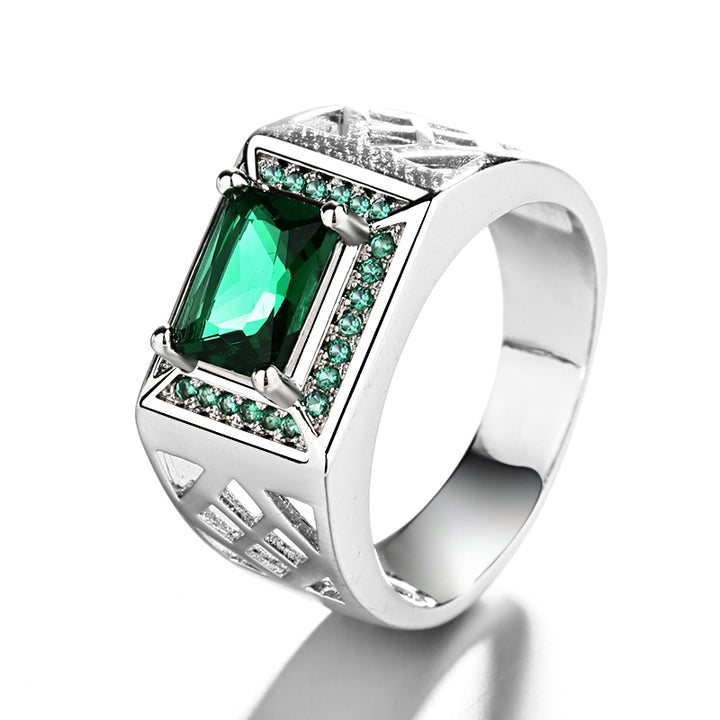 Silver-Tone Emerald & Baguette-Cut Ring