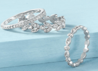 14K White Gold Three-Piece Marquise Cut Leaf Ring Set with crystals from Swarovski