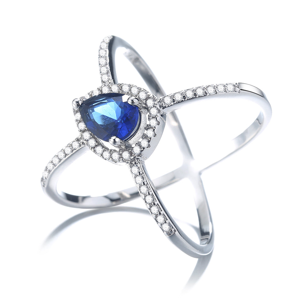 Sapphire & Sterling Silver Water Teardrop X-Ring
