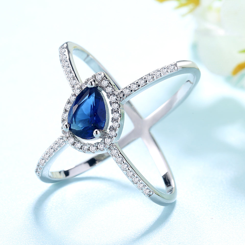 Sapphire & Sterling Silver Water Teardrop X-Ring