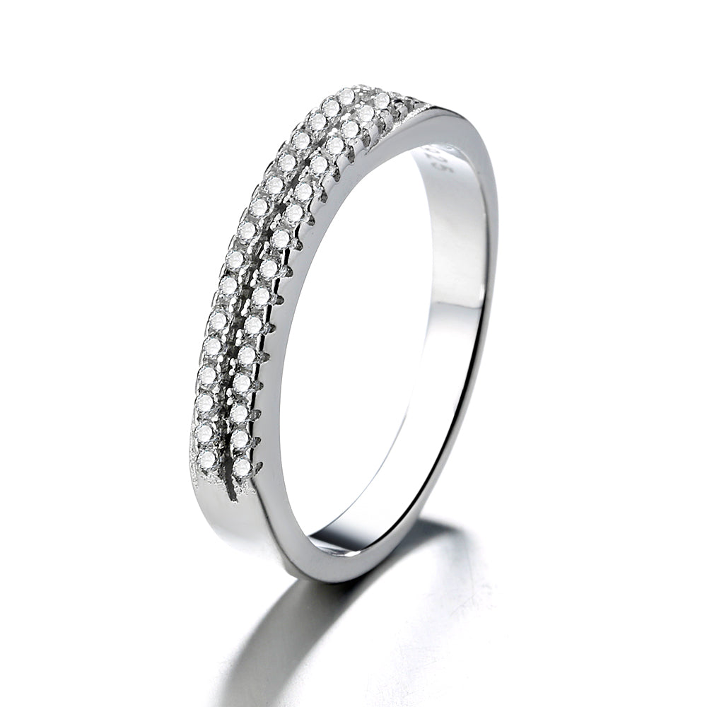 Sterling Silver Two-Row Band With Crystals