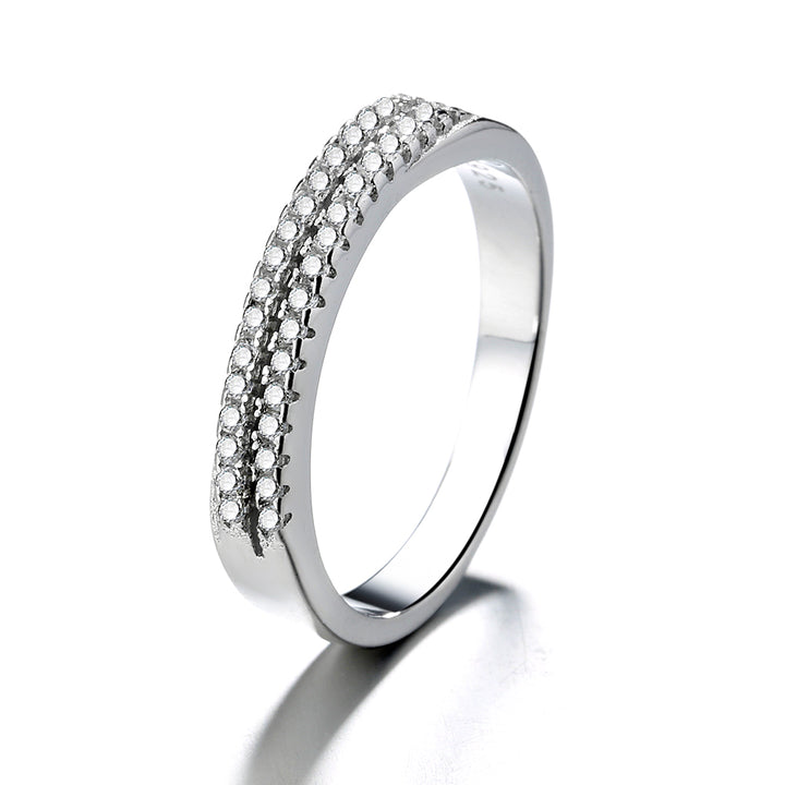 Sterling Silver Two-Row Band With Crystals