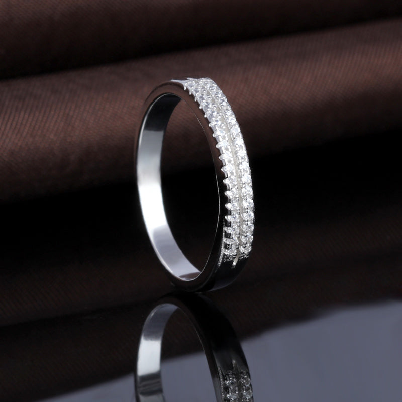 Sterling Silver Two-Row Band With Crystals