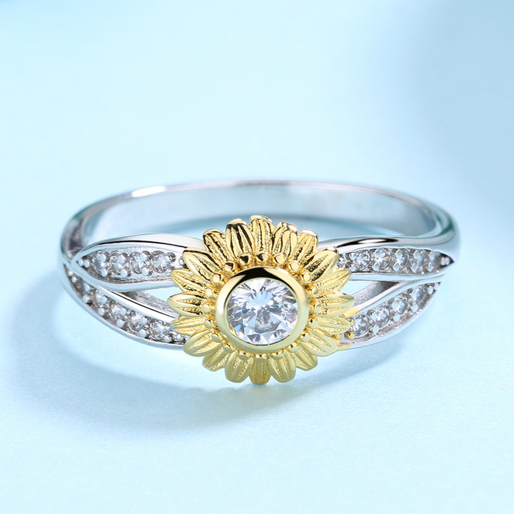 Sterling Silver Two-Tone Flower Twist Ring With Crystals