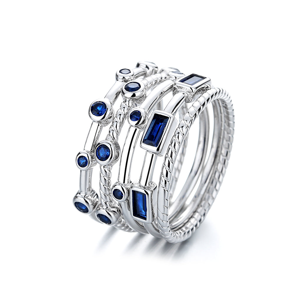 Silver-Tone 5 Piece twist Stackable rings with crystals from Swarovski