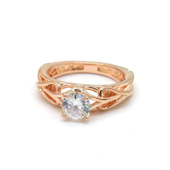 14k Rose Gold Filigree Engagement Ring with crystals