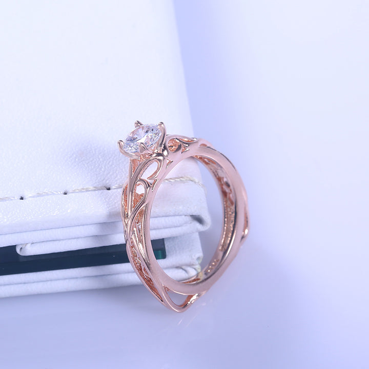 14k Rose Gold Filigree Engagement Ring with crystals