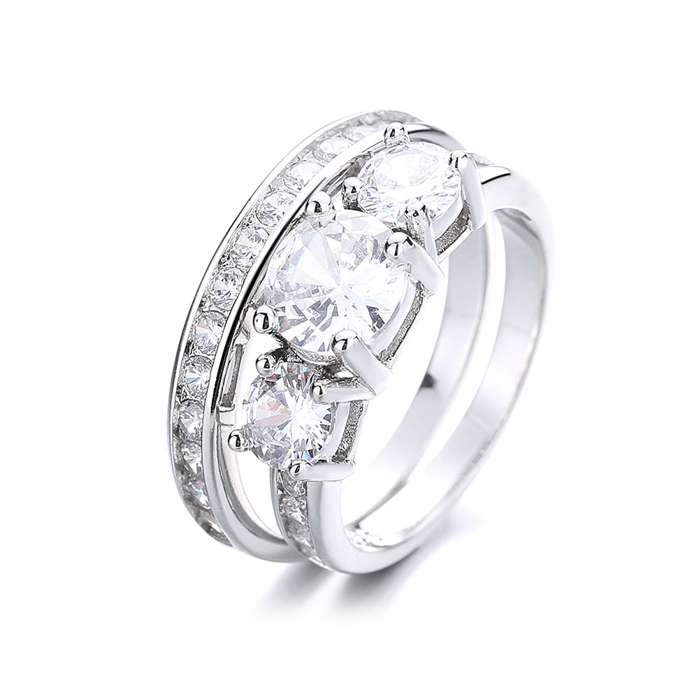 18K White Gold Two Row Channel Set Ring Set