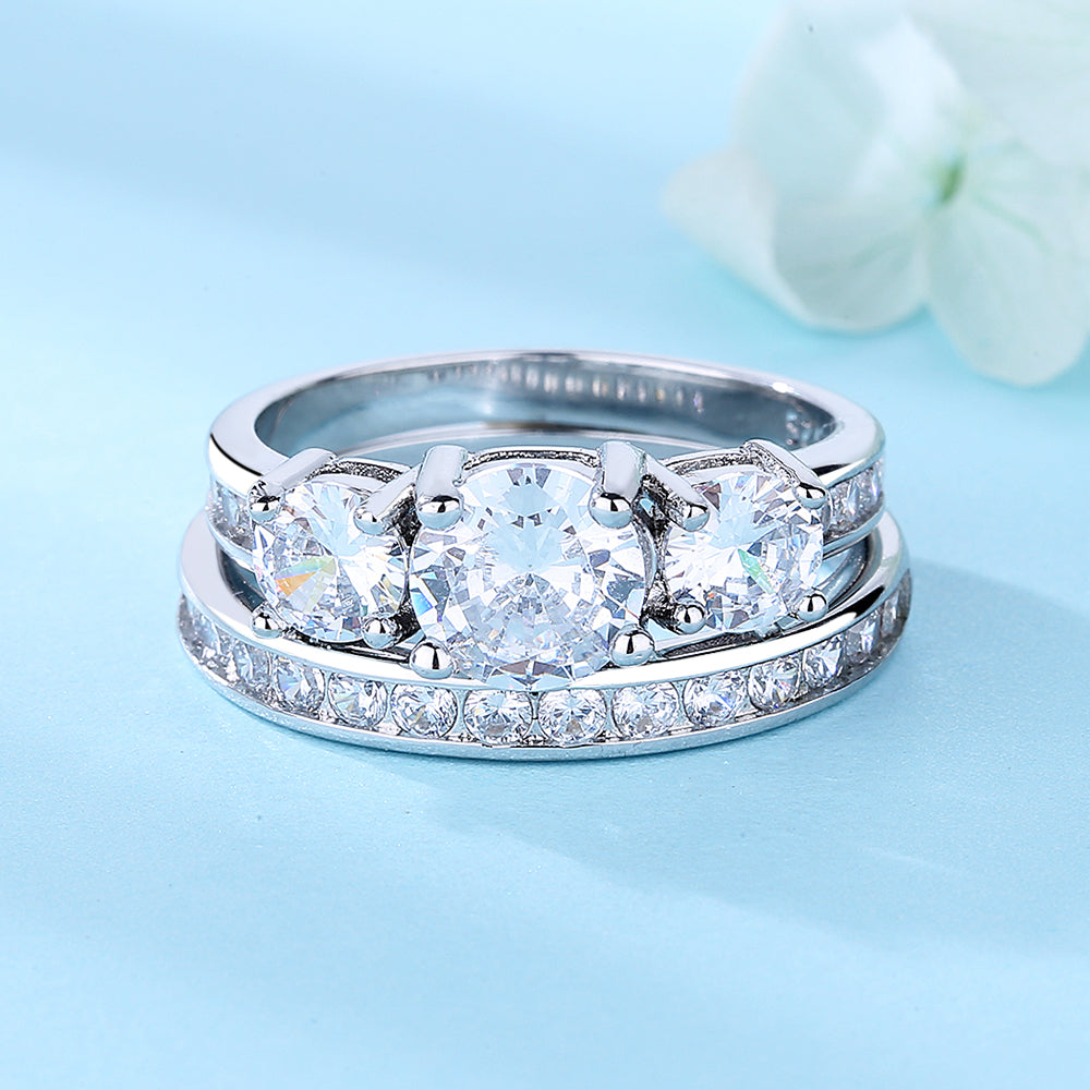 18K White Gold Two Row Channel Set Ring Set