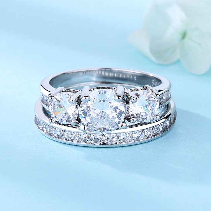 18K White Gold Two Row Channel Set Ring Set