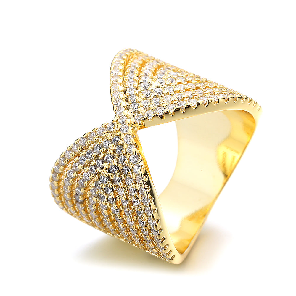 Amy and Annette 14K Gold Bow-Tie Ring with Crystals
