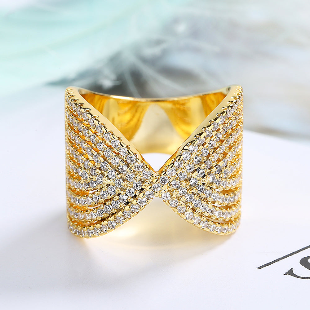 Amy and Annette 14K Gold Bow-Tie Ring with Crystals