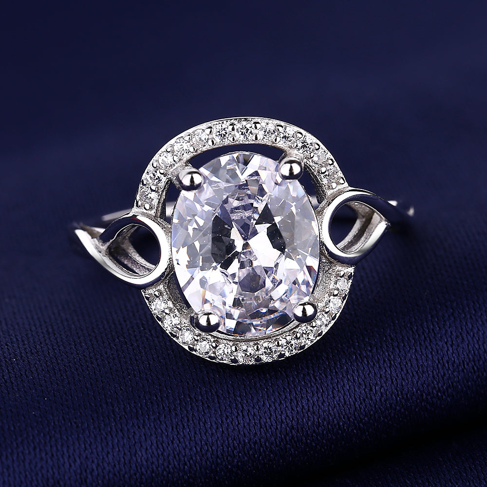 14K White and White Sapphire Halo engagement ring