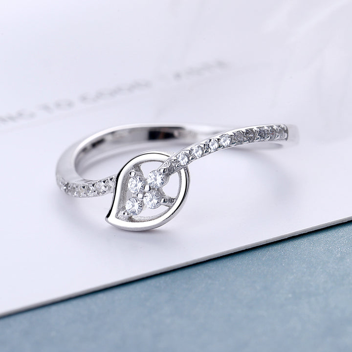 Sterling Silver Leaf Ring with crystals from Swarovski