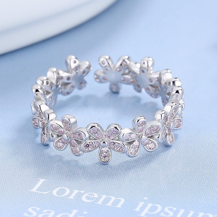 Sterling Silver Floral Adjustable Ring with crystals from Swarovski