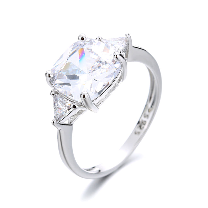 Sterling Silver Triple-Stone Ring With Crystals