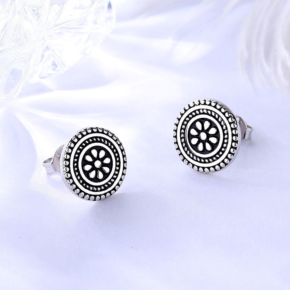 Artisan Bali Filigree Oxidized Artisan Floral Stud Earrings