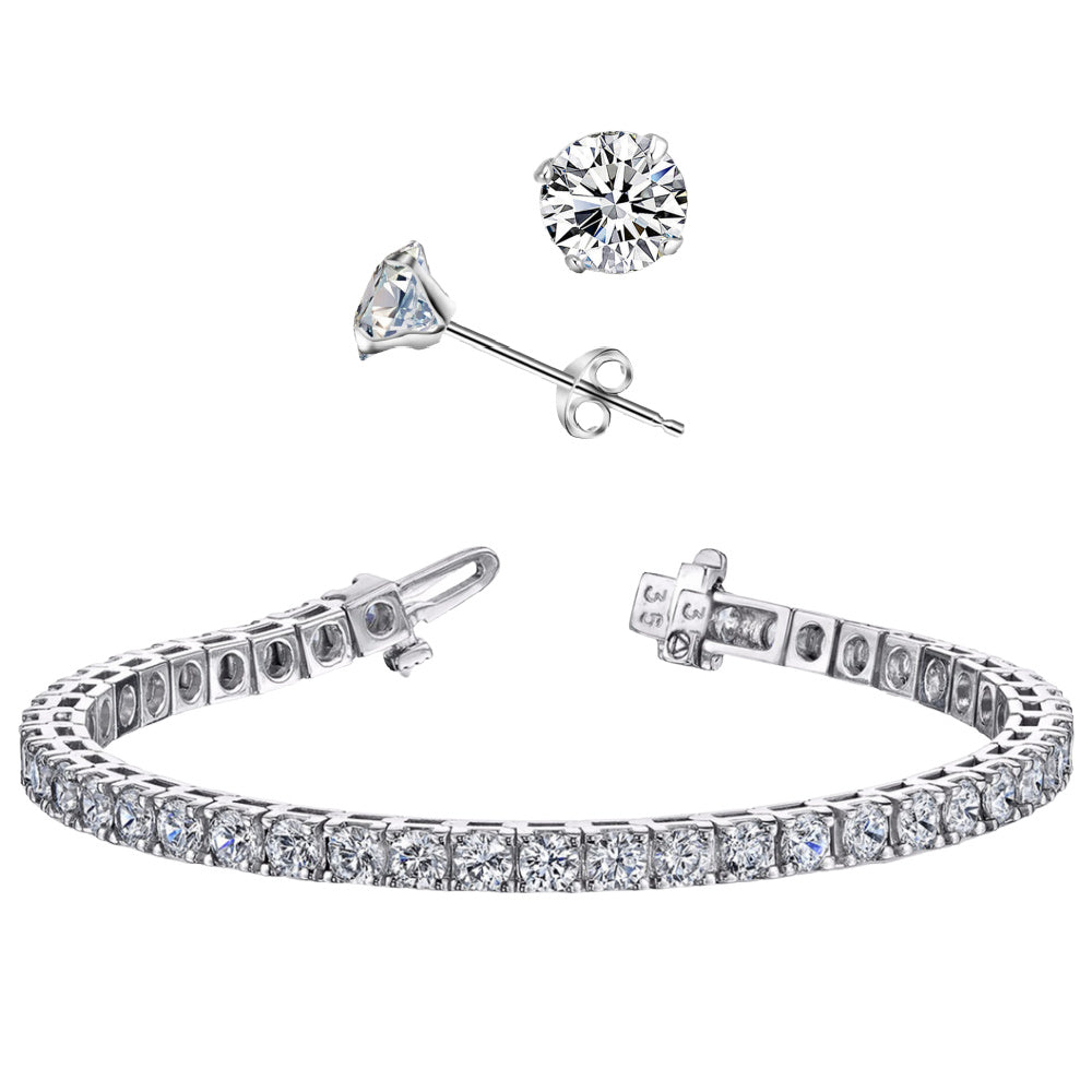 Sterling Silver Tennis Bracelet & Stud Earring with Swarovski Crystals