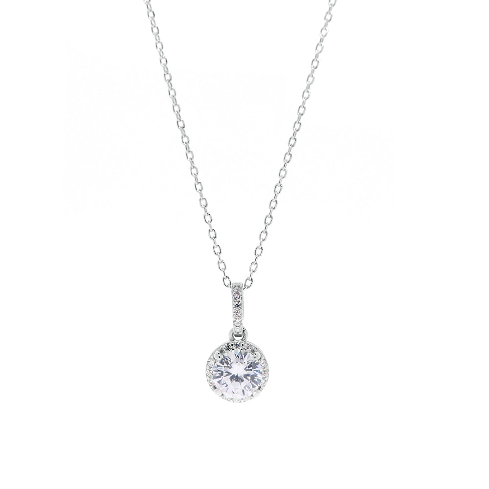 Sterling Silver Halo Pendant Necklace Made With Genuine Crystals