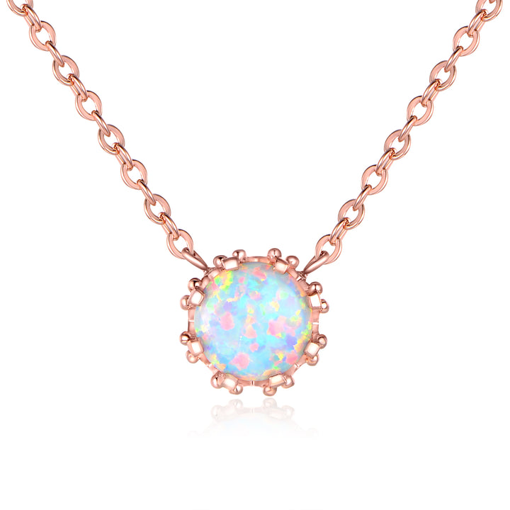 Crown White Opal Pendant Necklace in 18k Rose Gold