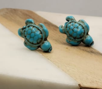 Hawaiian Sea Turtle and Aquamarine Stud Earrings