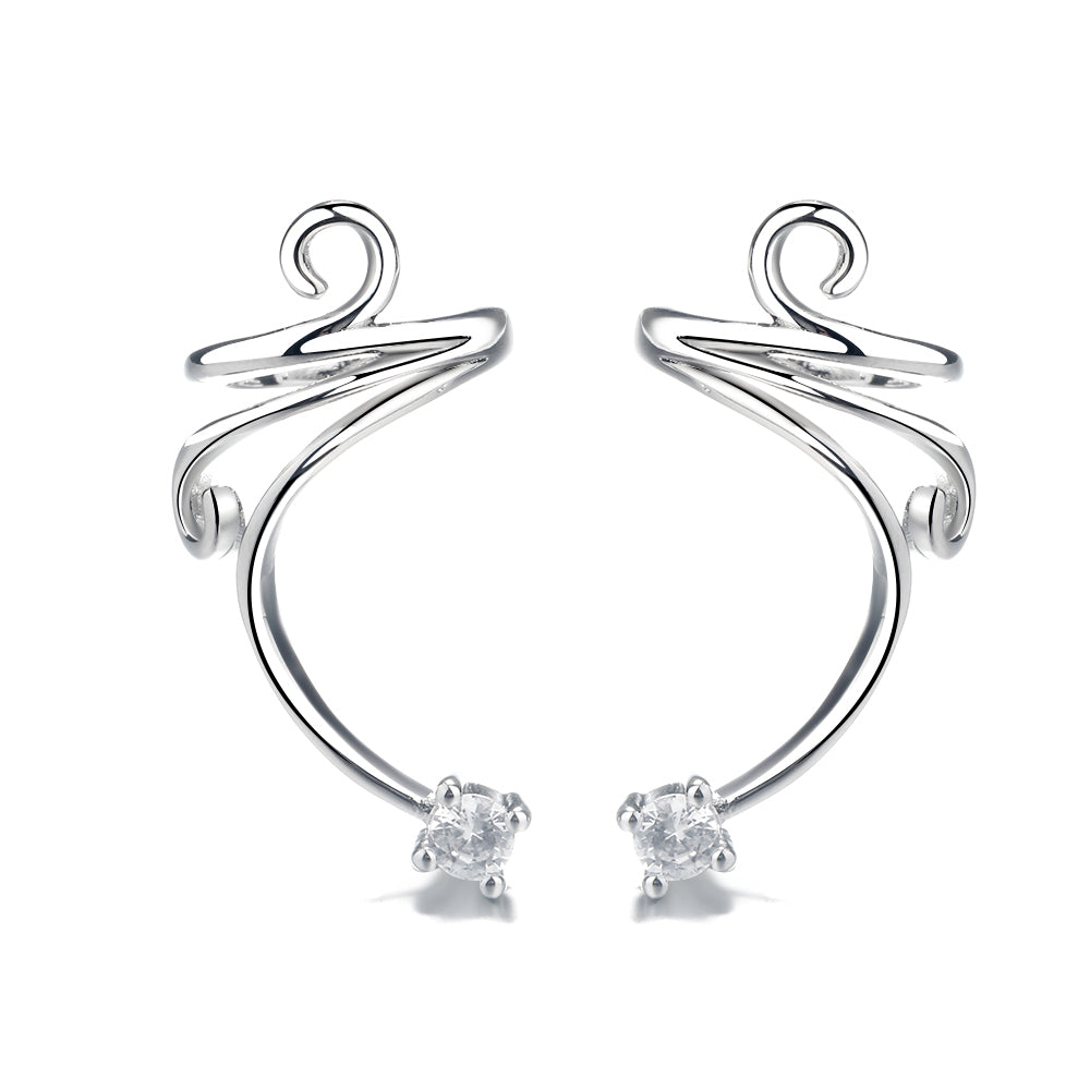 Sterling Silver Spiral Swirl Cuff Earring with Swarovski Crystal
