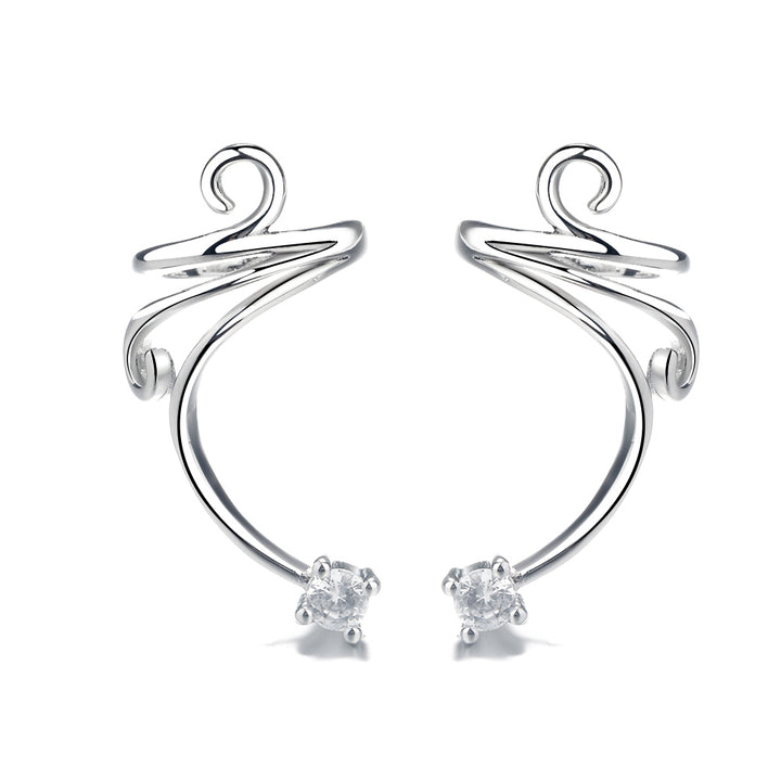 Sterling Silver Spiral Swirl Cuff Earring with Swarovski Crystal