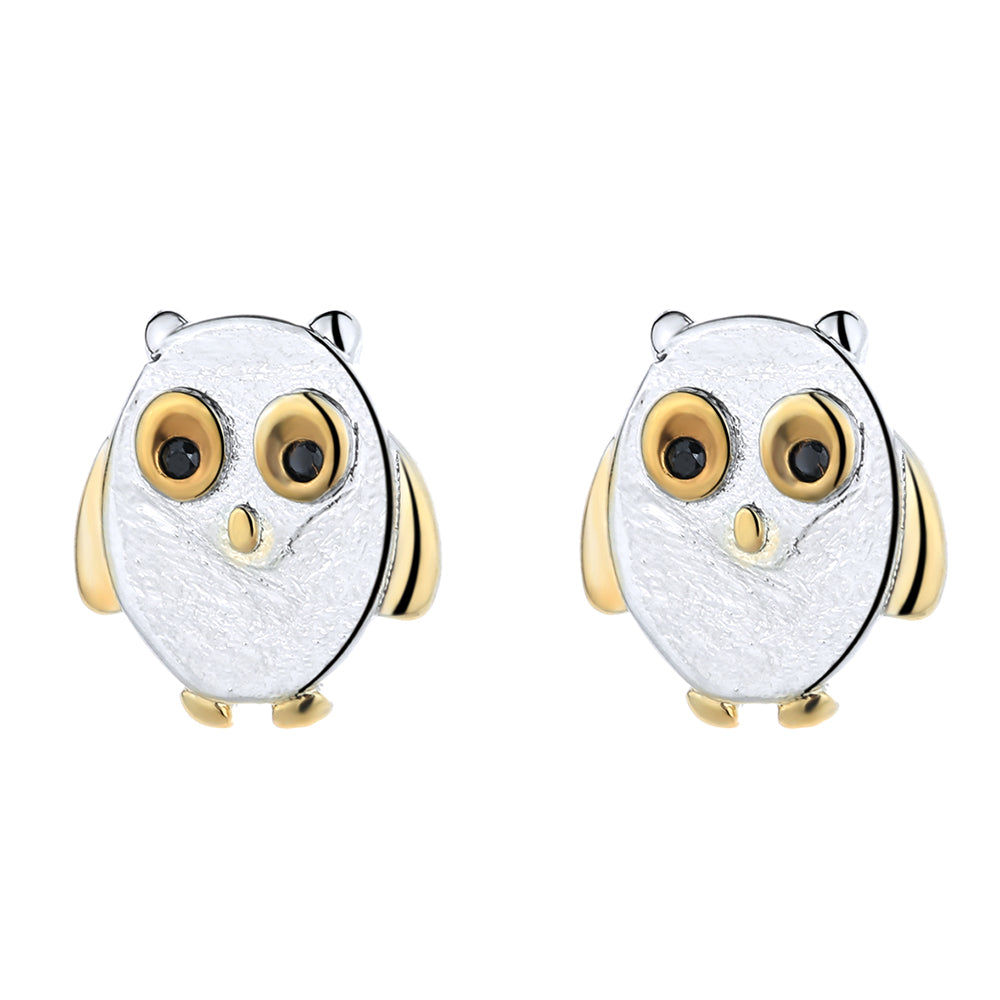 Sterling Silver two-tone Owl Earring Studs