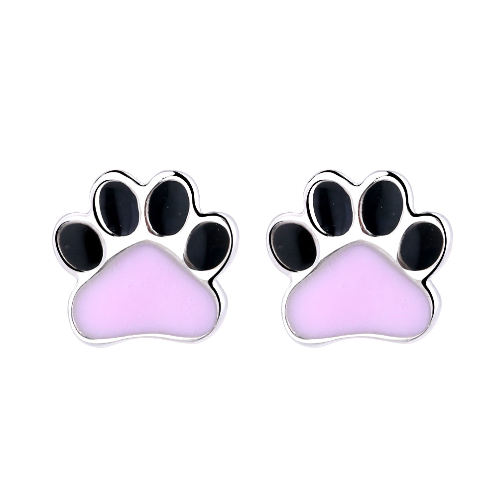 Sterling Silver Paw Print Stud Earrings