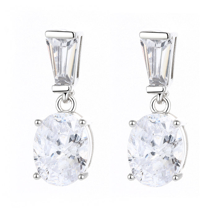 Sterling Silver Emerald and Oval Drop Earrings With Swarovski Crystals