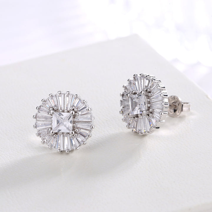 Swarovski Crystal Halo Earrings in Sterling Silver