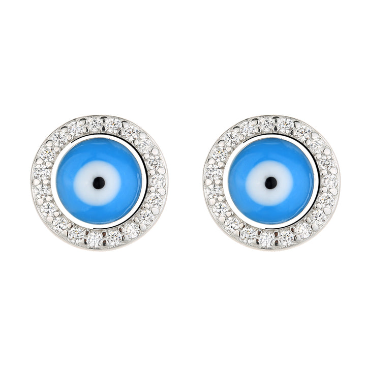 Sterling Silver Evil Eye Earrings with Swarovski Crystals