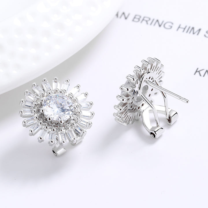 Simulated Diamond Brilliant and Emerald Cut Double Halo Stud Earrings in 14K White Gold