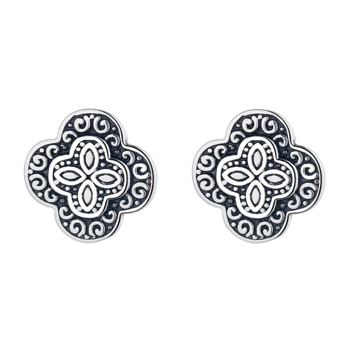 Amy and Annette Artisan Oxidized Sterling Silver Floral Earring