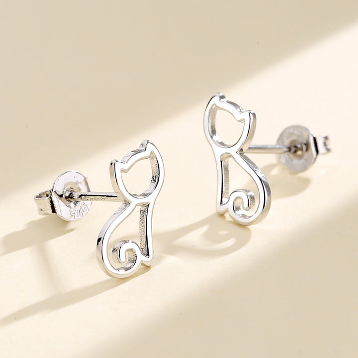 Sterling Silver Kitten Cut Out Stud Earrings