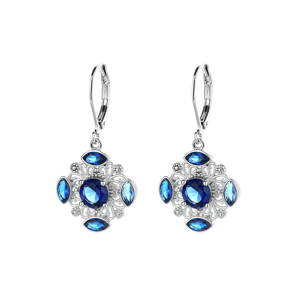 14K White Gold Sapphire openwork snowflake drop Earrings