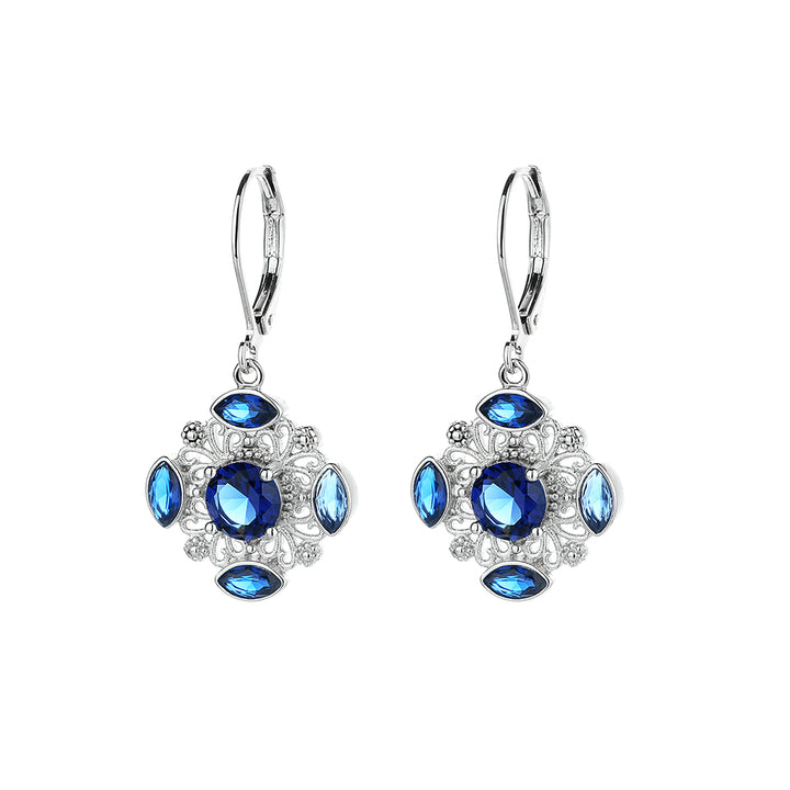 14K White Gold Sapphire openwork snowflake drop Earrings