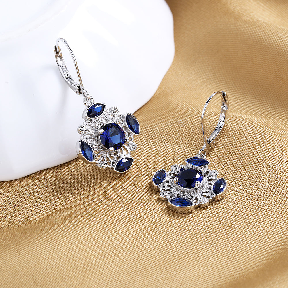14K White Gold Sapphire openwork snowflake drop Earrings