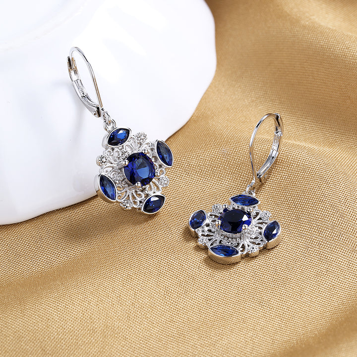 14K White Gold Sapphire openwork snowflake drop Earrings