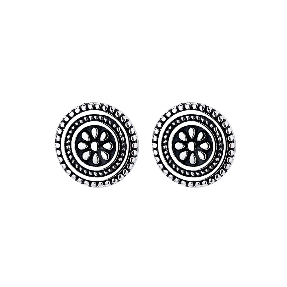Artisan Bali Filigree Oxidized Artisan Floral Stud Earrings