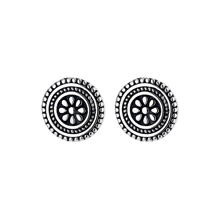 Artisan Bali Filigree Oxidized Artisan Floral Stud Earrings