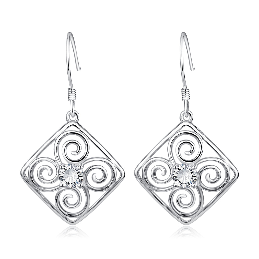 Sterling Silver and White Topaz Drop Swirl Earrings