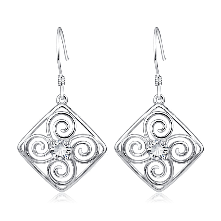 Sterling Silver and White Topaz Drop Swirl Earrings